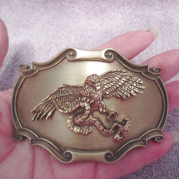 1978 Vtg Raintree 3D Eagle With Snake Belt Buckle USA Made Western Cowboy Hunter - Picture 1 of 12